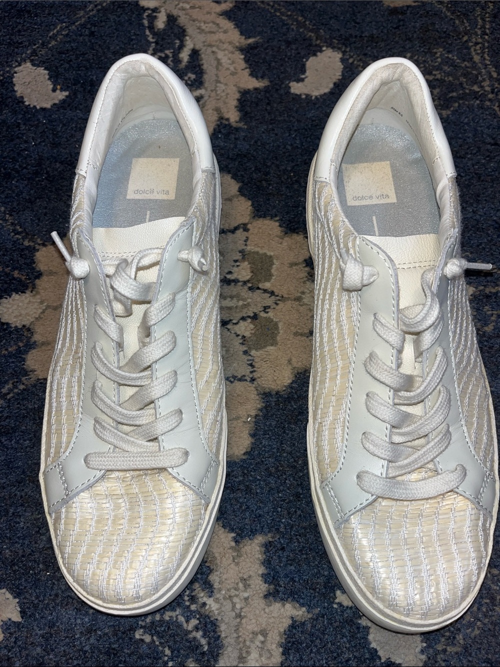 Dolce Vita Cream and White Woven Low-Top Sneakers